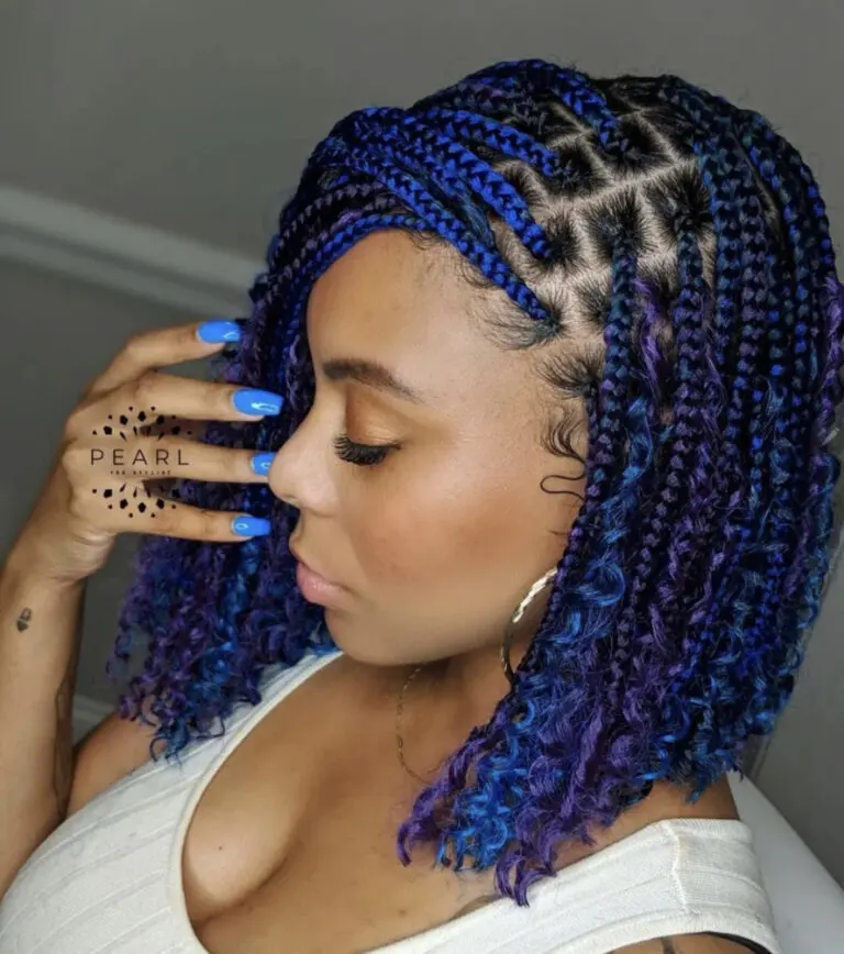 Blue Knotless Braids with Curls