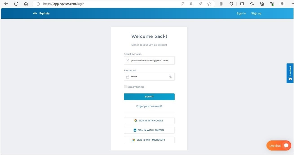 Eqvista Login 