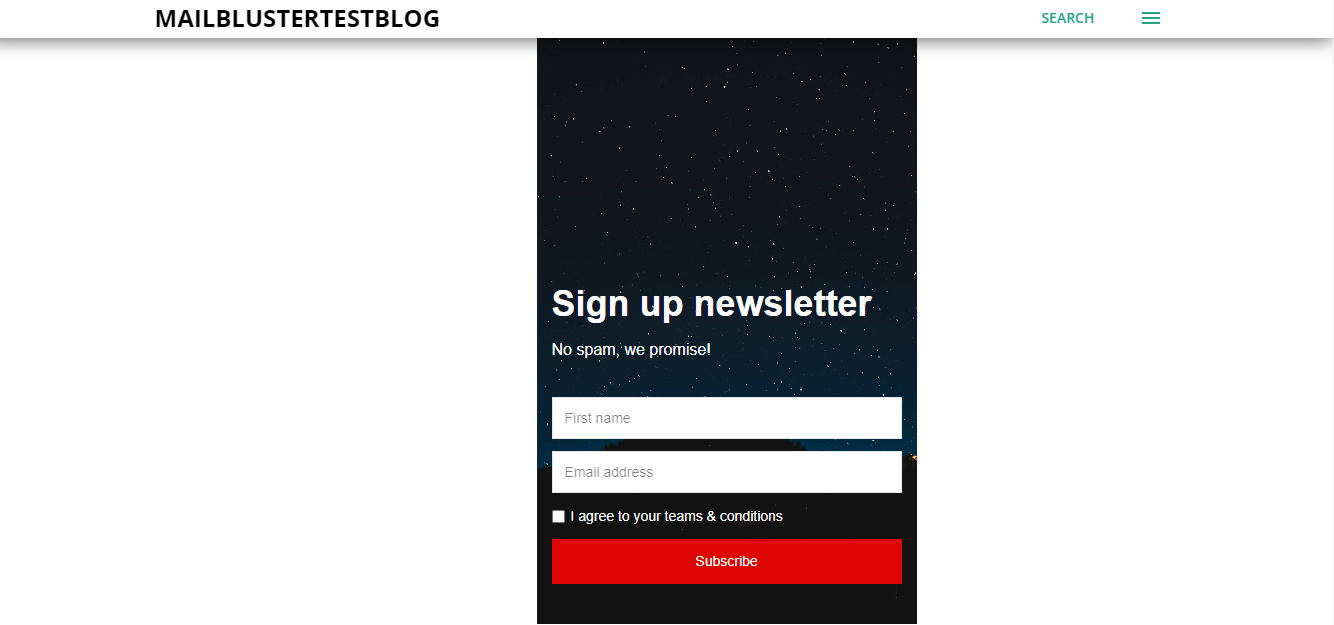 MailBluster’s inline form on a website