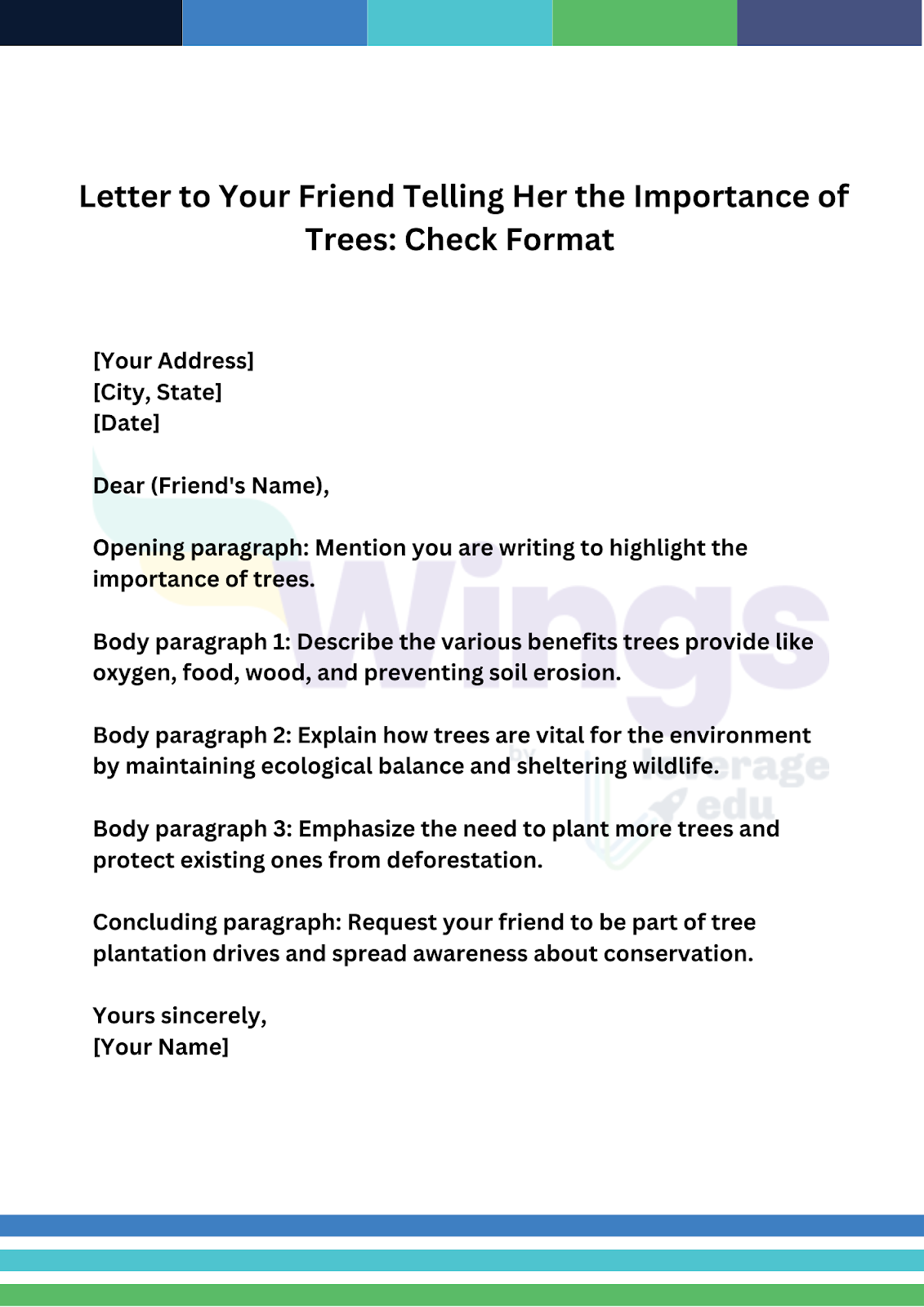 Write a Letter to Your Friend Telling Her the Importance of Trees