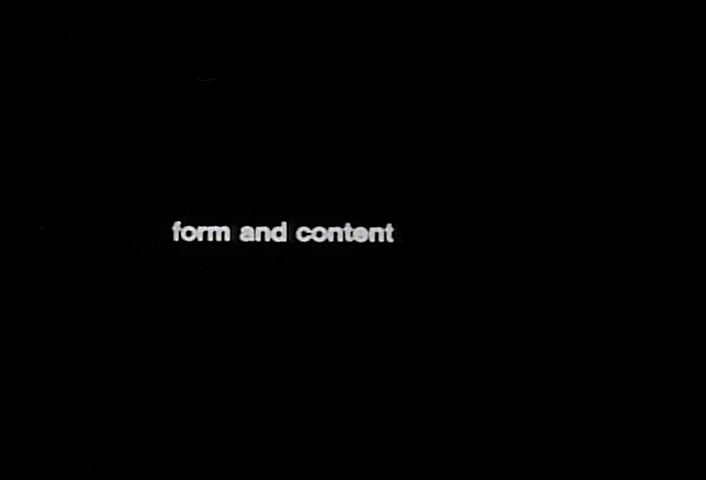 Black background with white text: form and content