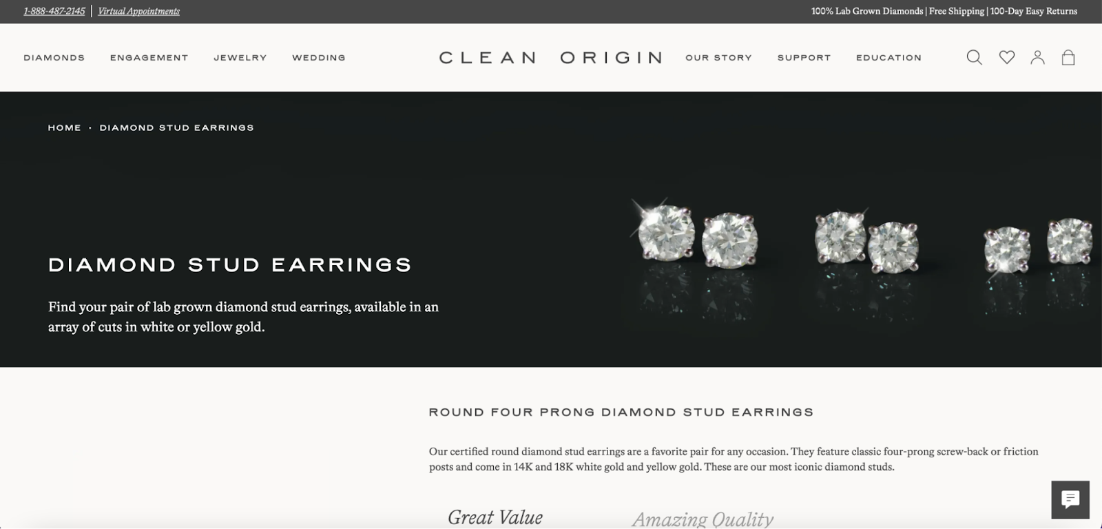 Desktop version of a website for Clean Origin.