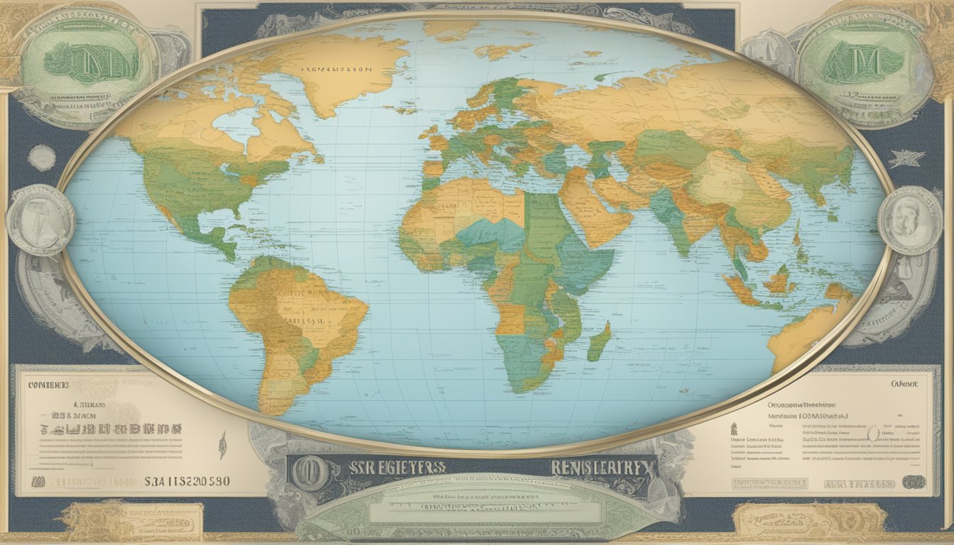 A moneylender's license from Singapore's Registry of Moneylenders displayed with global currency symbols and a world map in the background