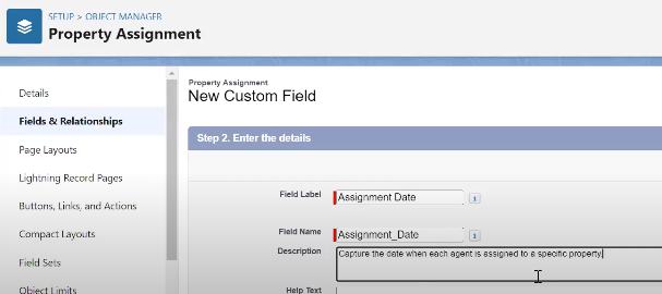 Step 8: Configure an Assignment Date Custom Field on the Property Assignment Object  