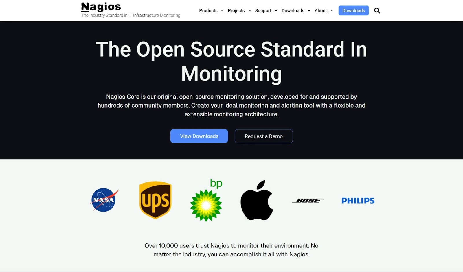 Screenshot of Nagios website