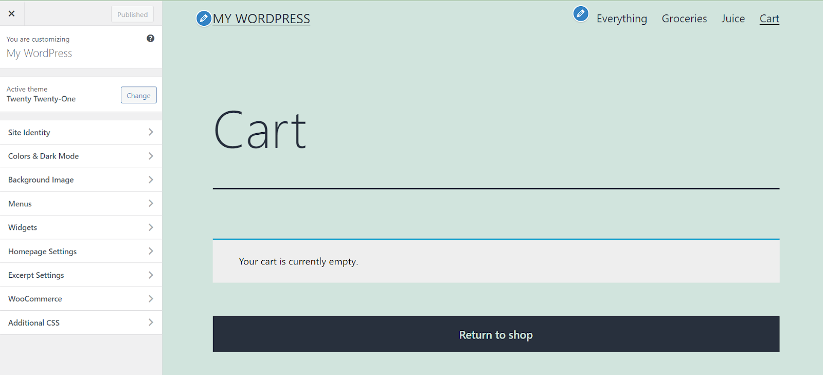 WooCommerce cart page