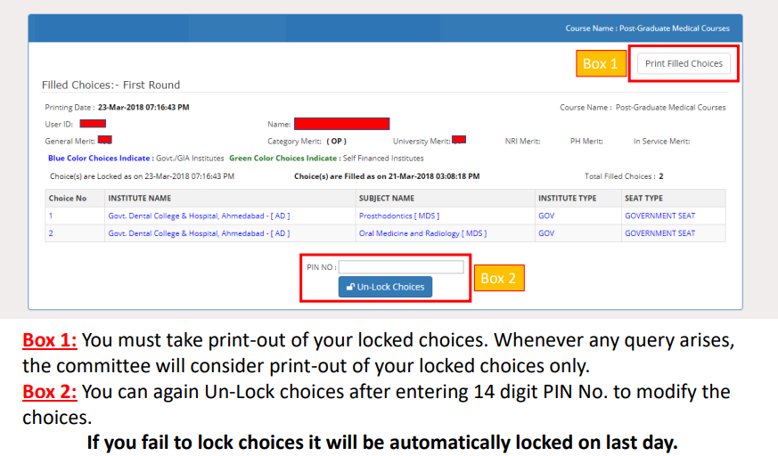 Step 9 of Choice Filling of Gujarat NEET Counseling for Narendra Modi Medical College  Admission