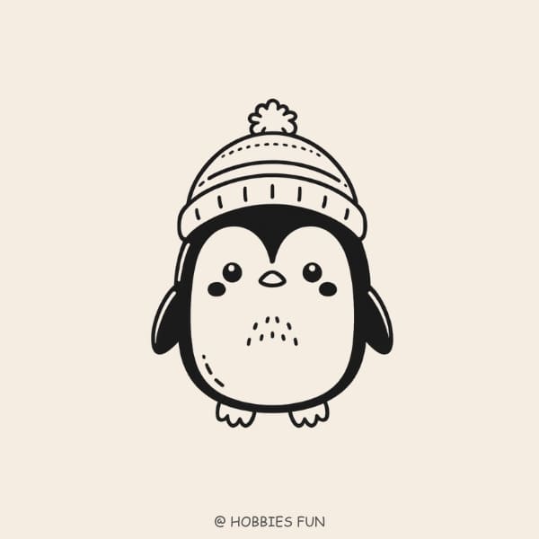 easy cute penguin drawing, Penguin Wearing a Hat