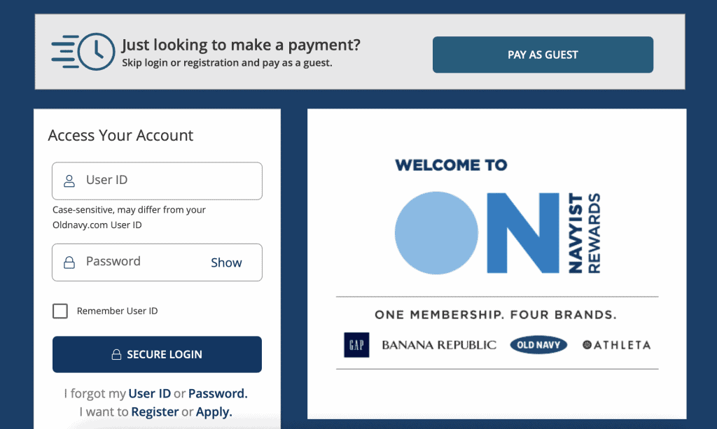 Old Navy Credit Card Login Page