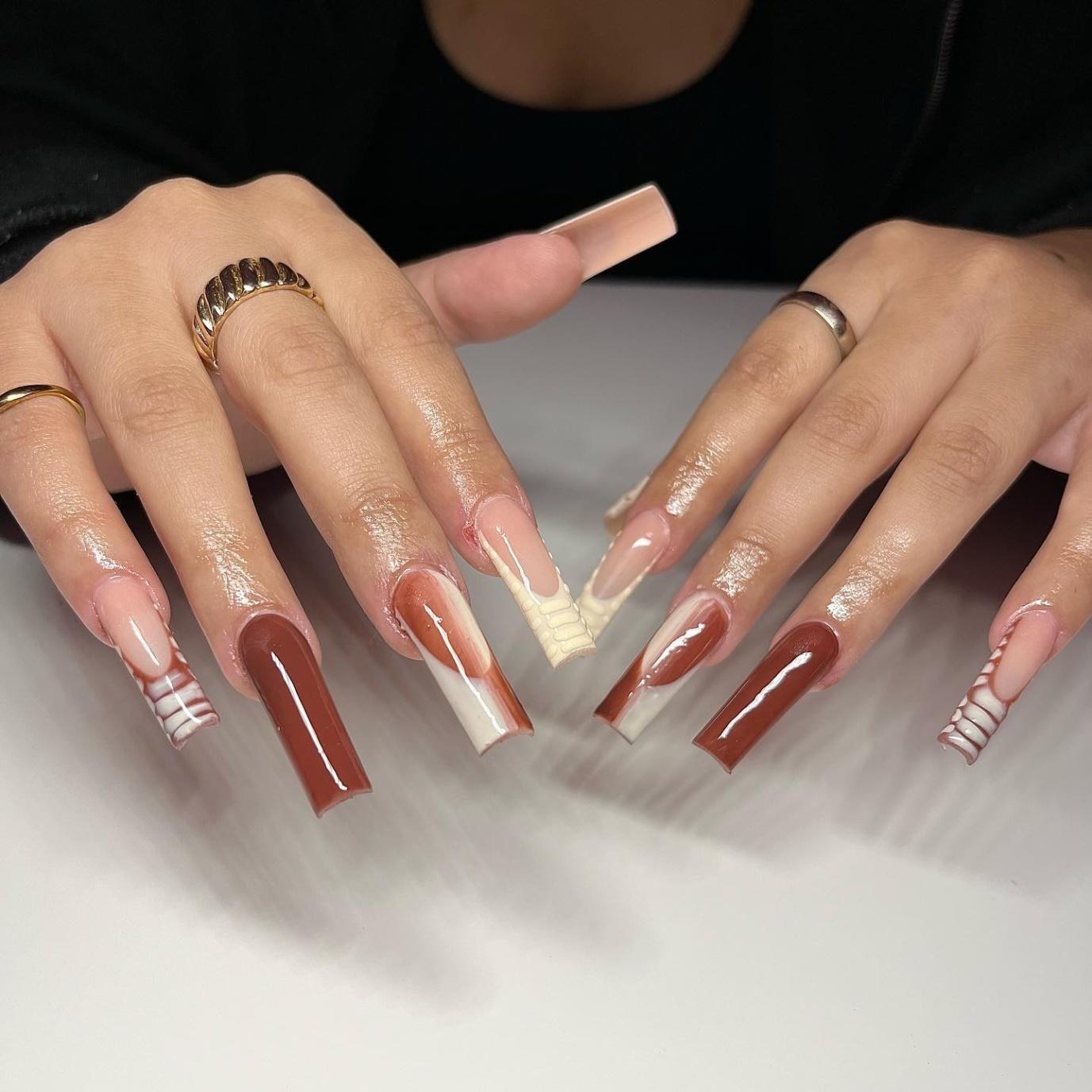 Textured Patterns Brown Nails