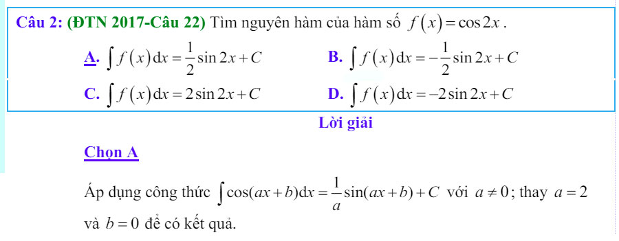 Công thức Nguyên hàm và bài tập từ đề thi có giải chi tiết