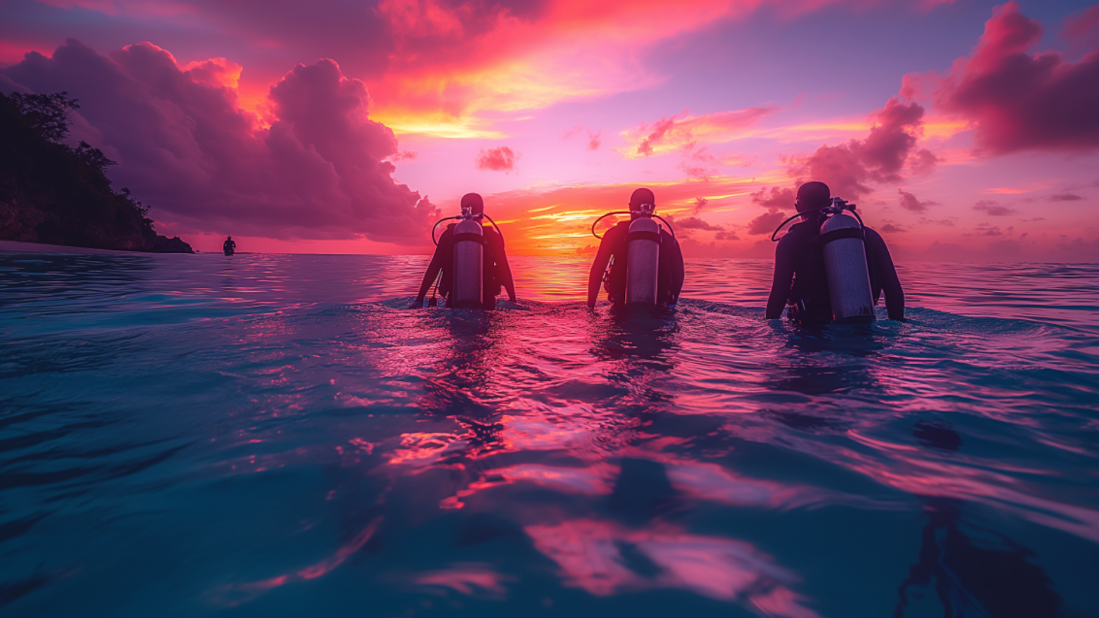 Scuba divers ready for a sunrise dive in Playa del Carmen.