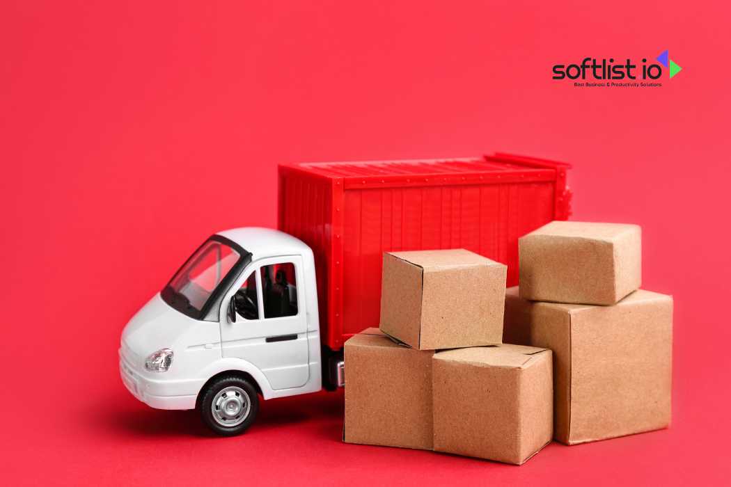 Small delivery truck with boxes on a red background