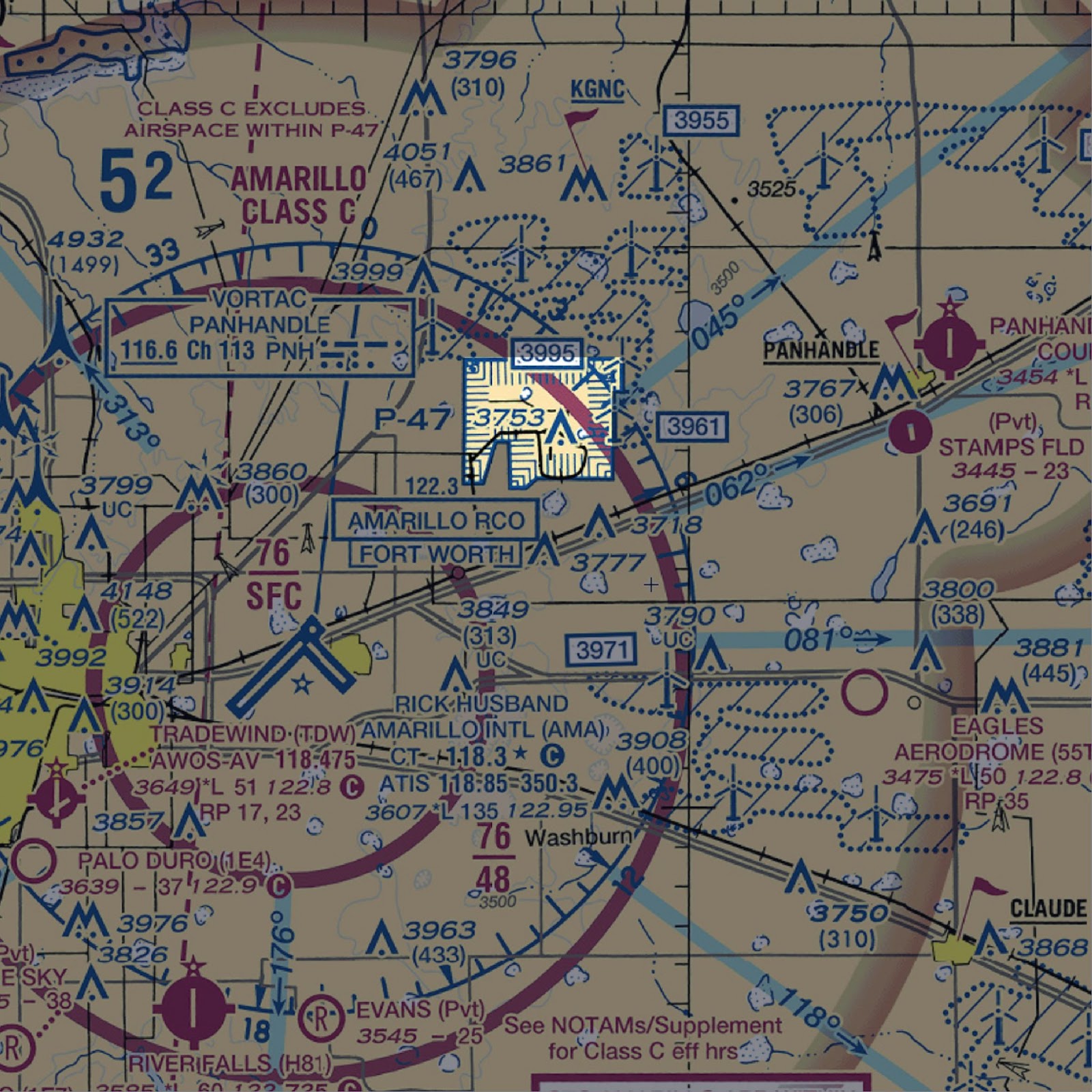 A diagram depicting prohibited airspace on a sectional chart.