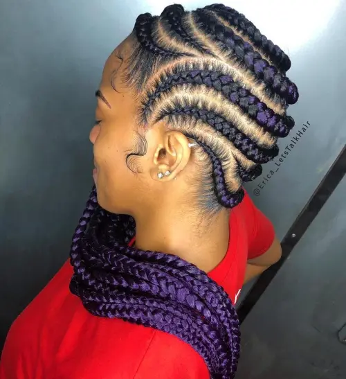 Backview of a stylish chunky purple braids