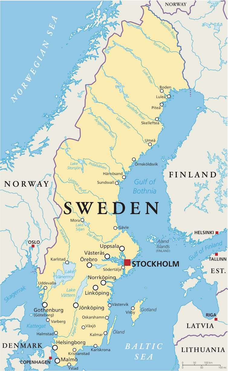 Карта Швеции и соседних стран.