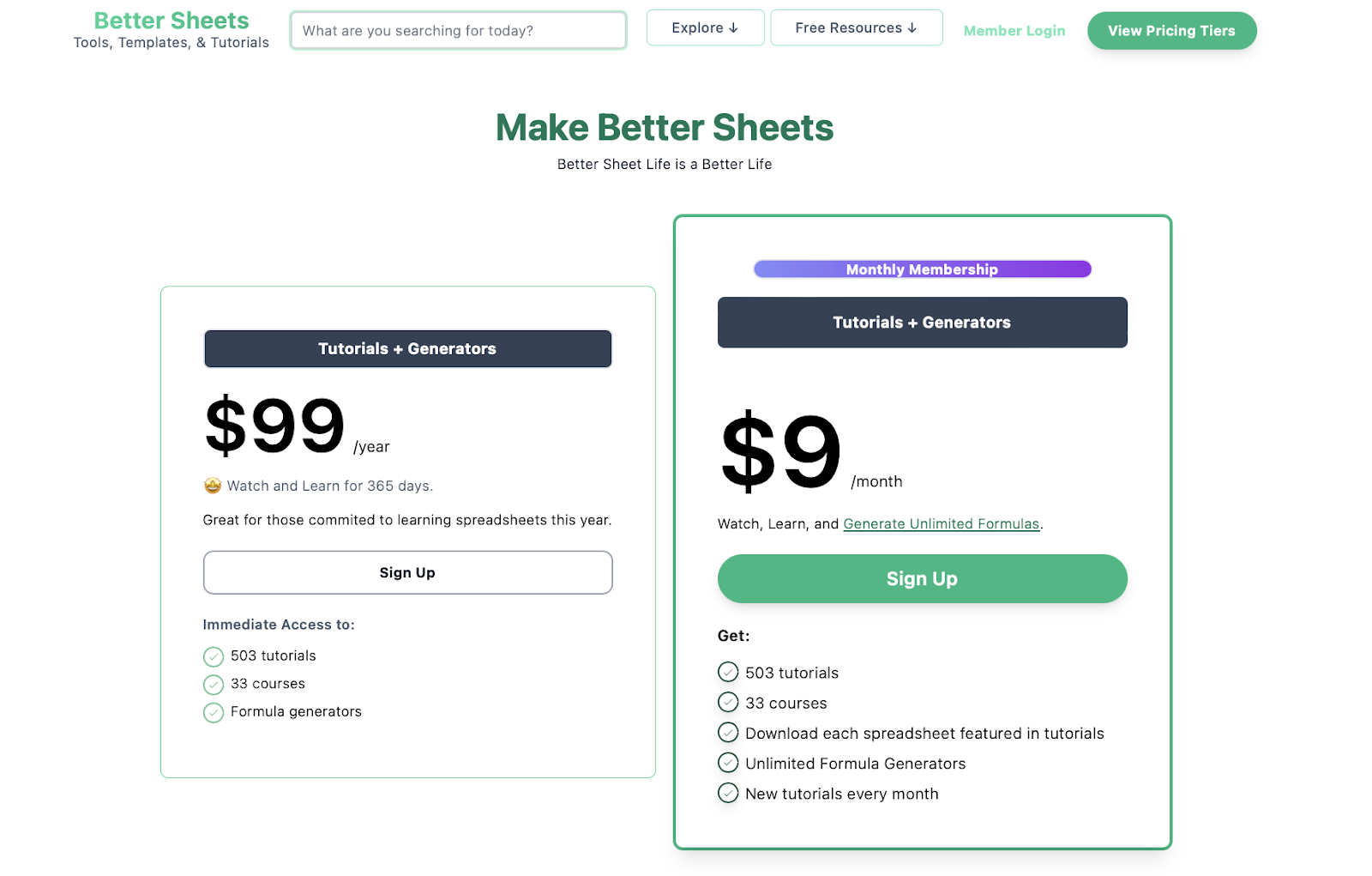 better sheets membership site pricing 