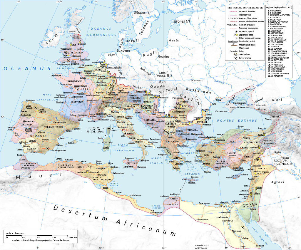 Romeinse Rijk kaart onder Hadrianus
