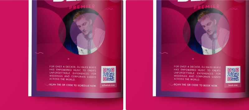 A QR Code being used in a A/B test comparing two different CTAs in an advertisement