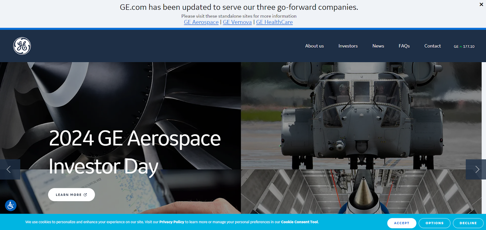A screenshot of General Electric's website