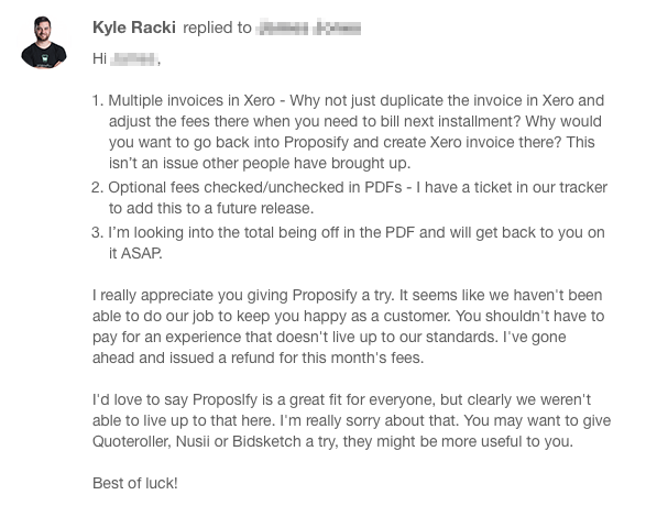 customer service fail, proposify