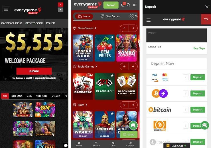 Everygame Casino Mobile App Screens