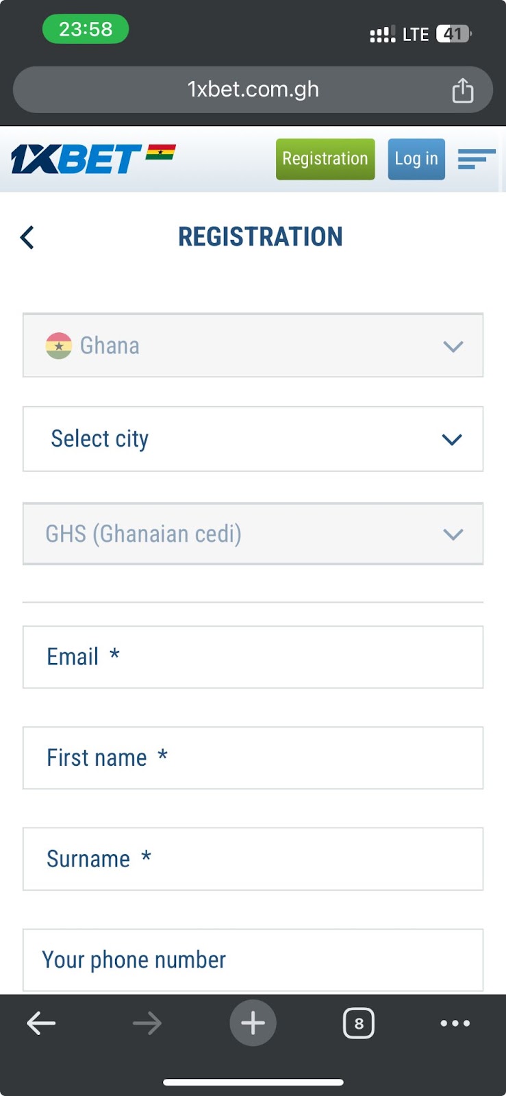 1xbet Ghana registration