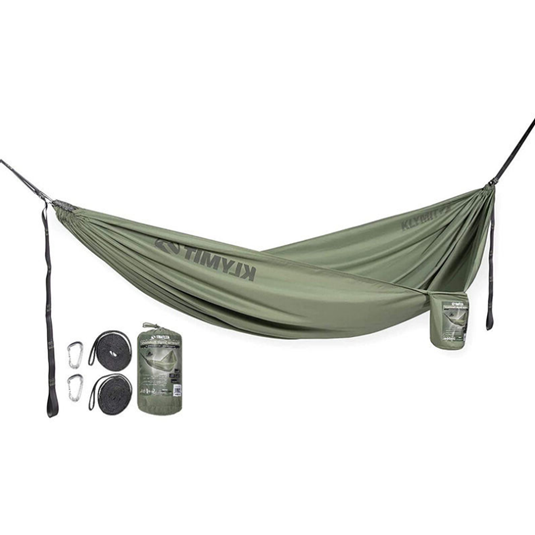 Klymit brand hammock product picture, army green. 