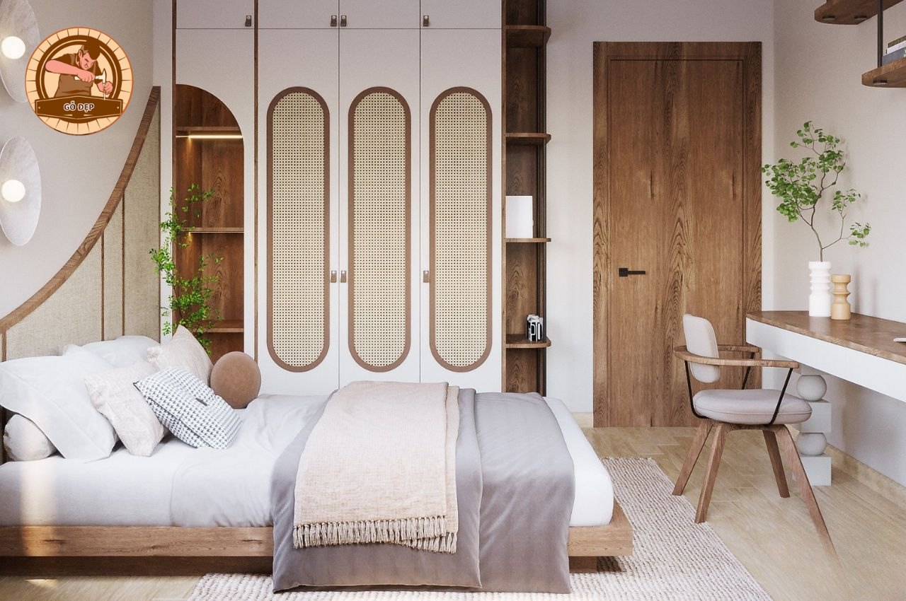 Giường ngủ thiết kế đơn giản tiết kiệm không gian phòng