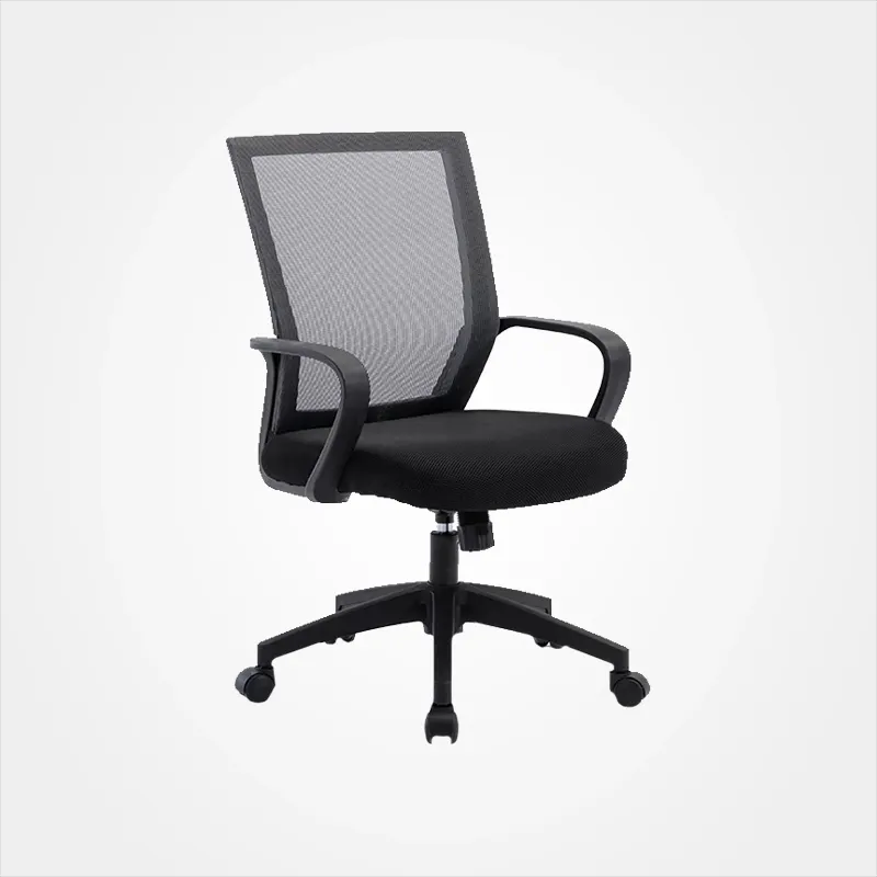 Black swivel office chair featuring a reclining function and breathable mesh backrest