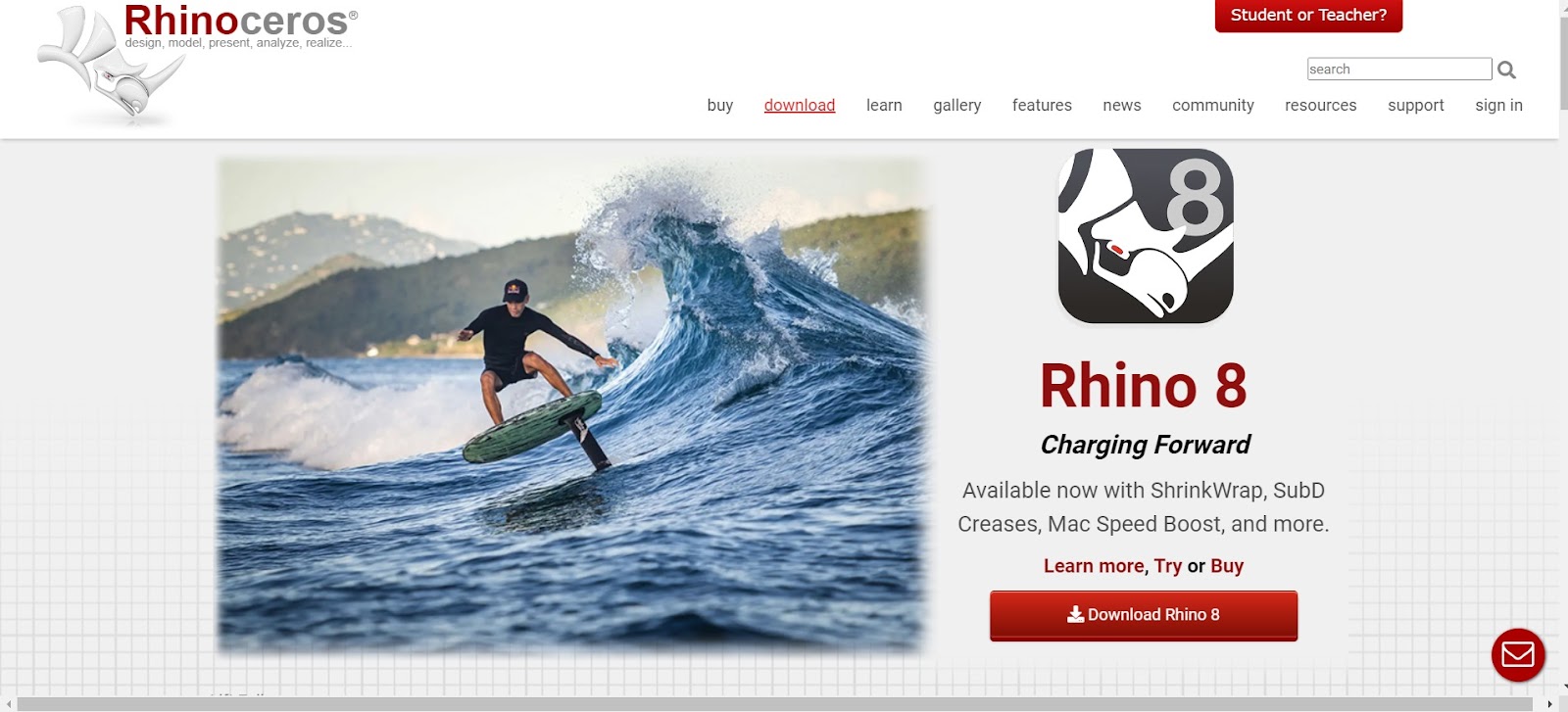A screenshot of Rhino's website