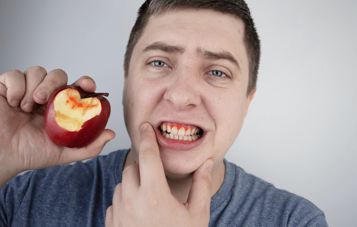 Patient with jaw pain and a chewed apple