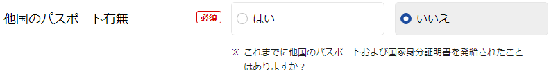 ESTA申請他国のパスポートの有無記入例