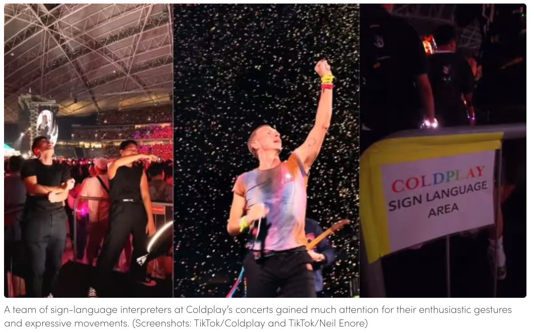 Coldplay front man Chris Martin signed two songs, joining a lively team of sign language interpreters at the Singapore concert