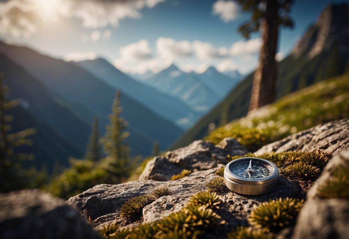 A mountain peak symbolizes achievement, a compass represents direction, and a tree signifies growth