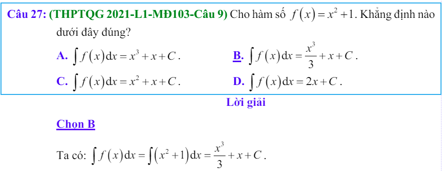 Công thức Nguyên hàm và bài tập từ đề thi có giải chi tiết