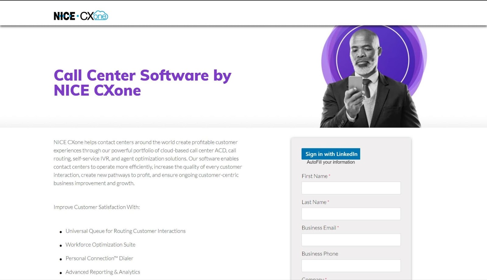 Screenshot of NICE CXone website