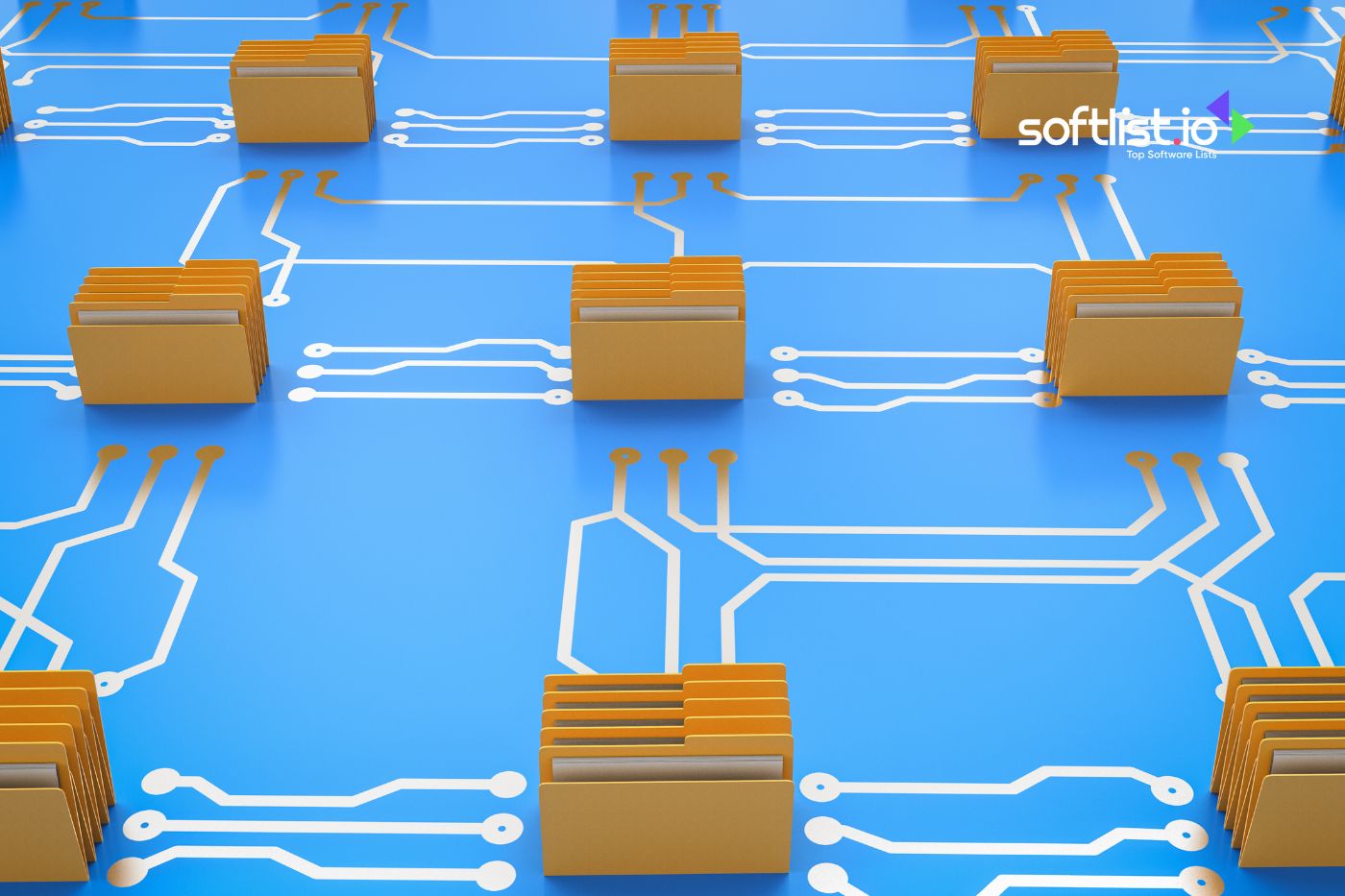 File folders and circuit paths illustration