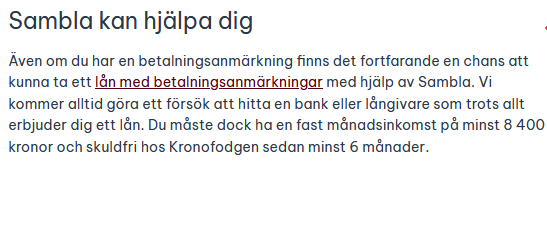 Sambla erbjuder privatlån utan säkerhet med lägre krav.