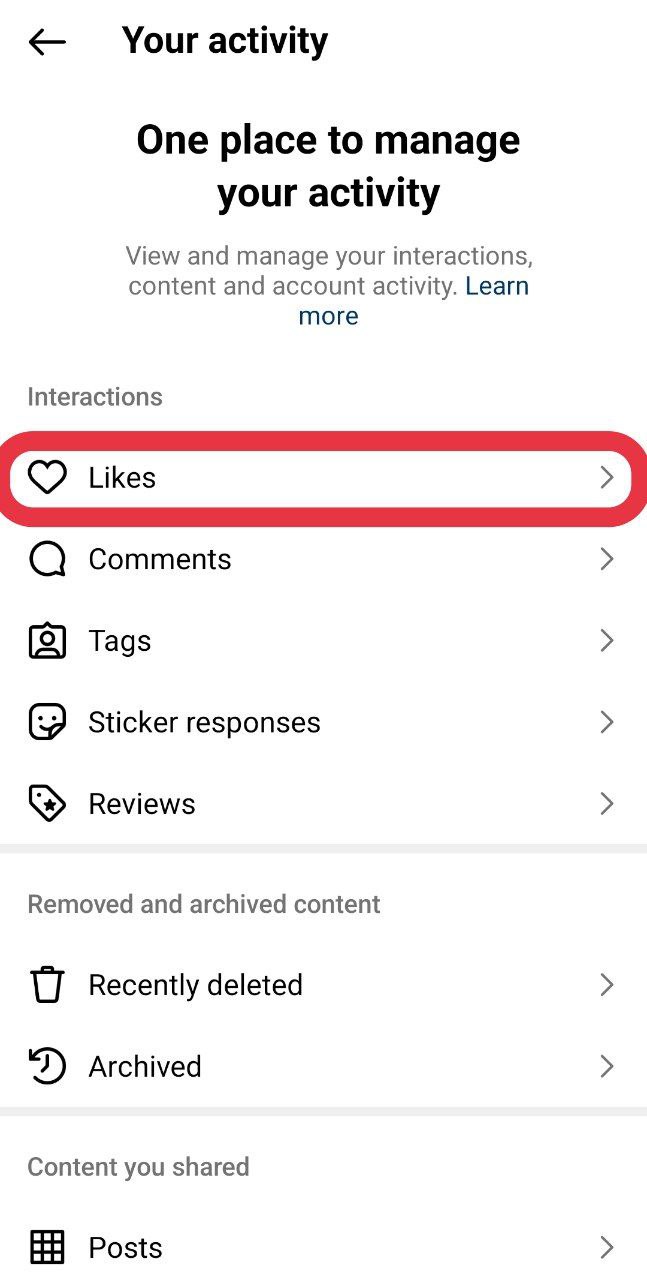 Likes settings on Instagram
