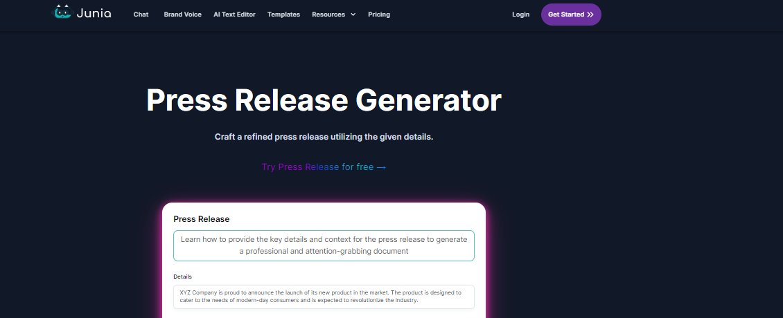 Junia's AI Press Release Generator