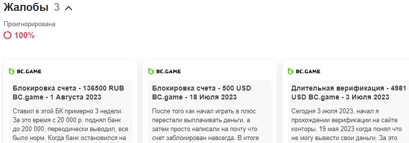 Жалобы на оффшорную контору BC.Game