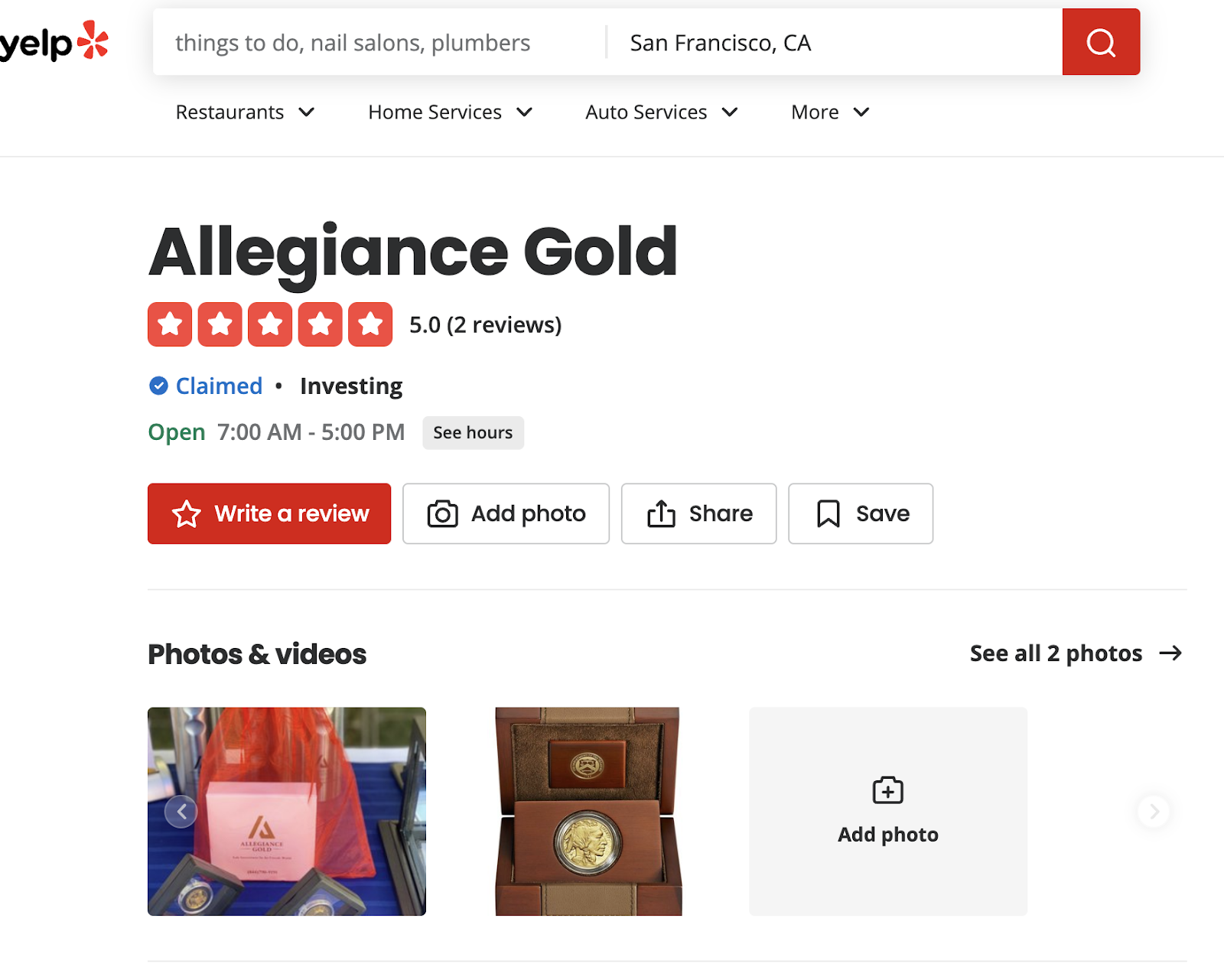 Allegiance Gold complaints on Yelp