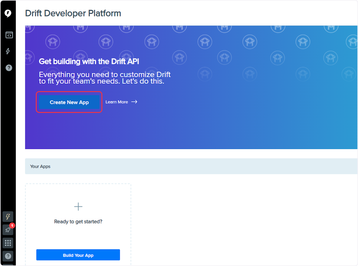 Inside the Developer platform page, Click on "Create New App".