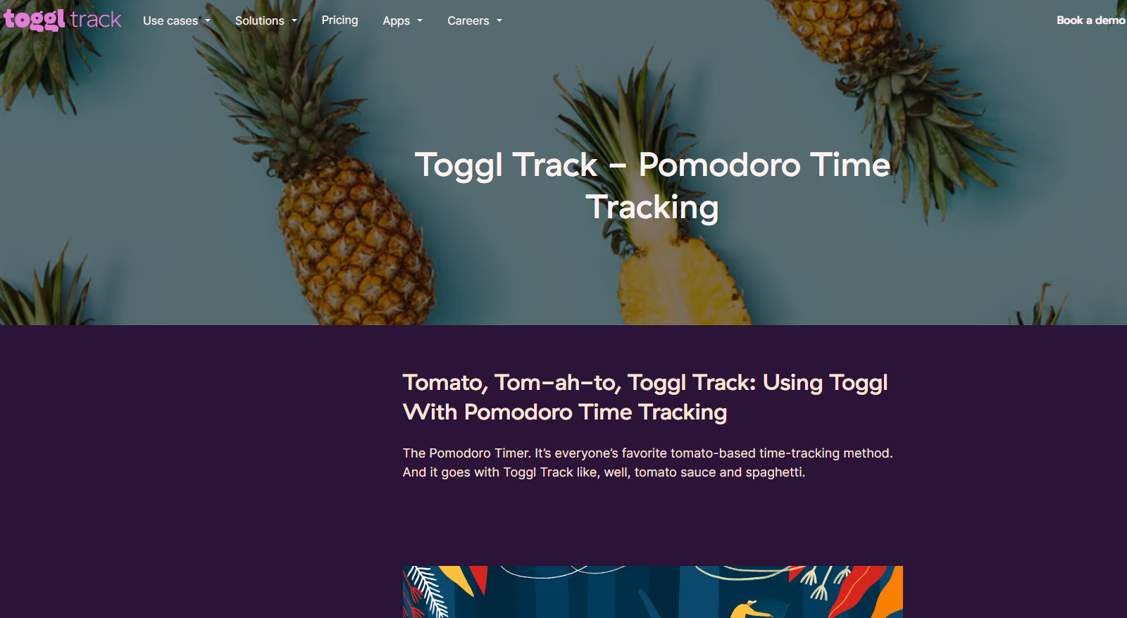 toggl track homepage showing pomodoro time tracking