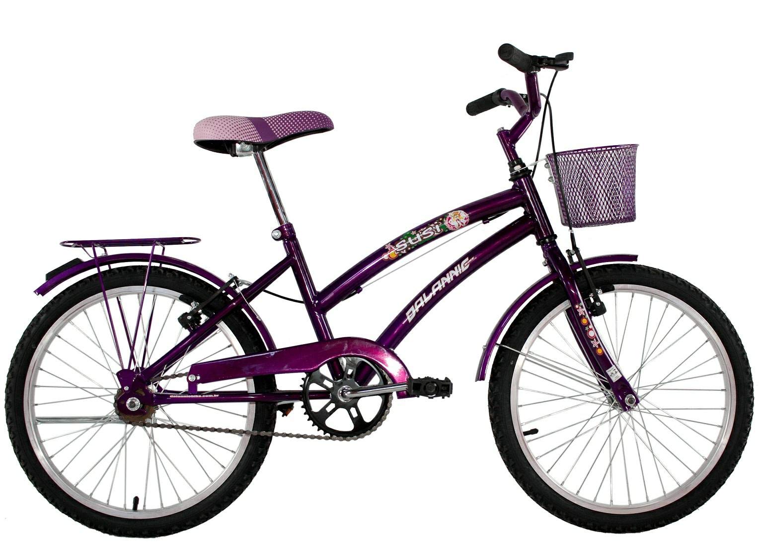 Bicicleta Infantil Aro 20 Feminina Susi Roxa Com Para-lama e Cesta