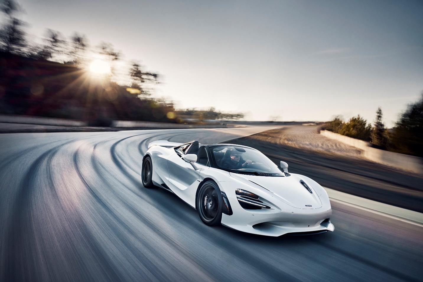 A white sports car on a road

Description automatically generated