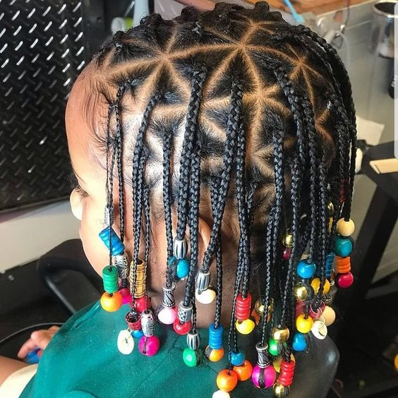 Black girls hairstyle: Picture of a girl rocking  knotless braids  with beads