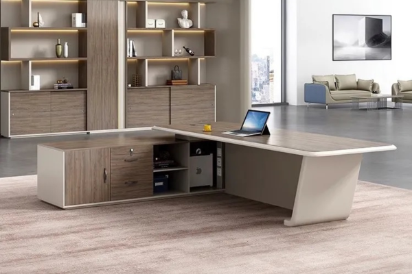 L-shaped Office Table with cabinet doors