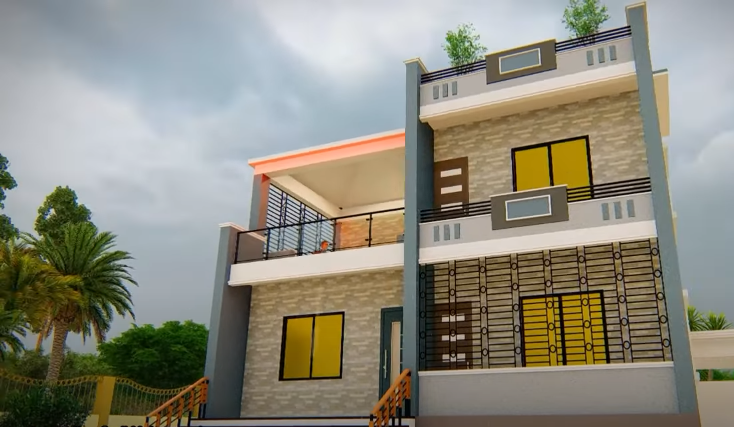 Attractive duplex house design beside the road in Bangladesh.